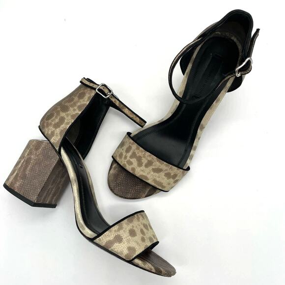 Alexander Wang Abby Animal Print Leather Block Heel Sandals - Natural - 36.5 - Picture 1 of 15